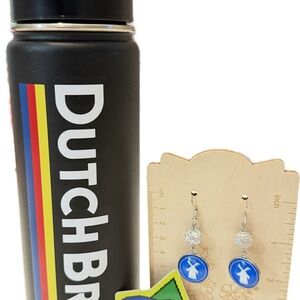 Dutch Bros Black Tumbler with Colorful Stripes